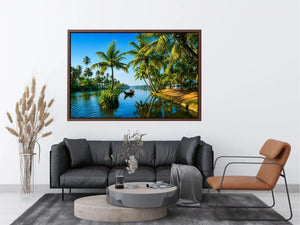 kerala backwaters Canvas Print tropical river palm trees boat serene landscape canvas decor