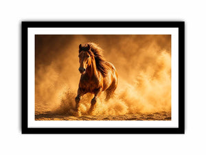 running horse desert dust golden light powerful animal Canvas Print canvas