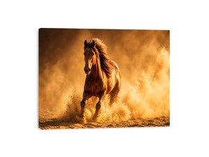 running horse desert dust golden light powerful animal Canvas Print canvas