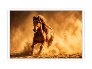 running horse desert dust golden light powerful animal Canvas Print canvas