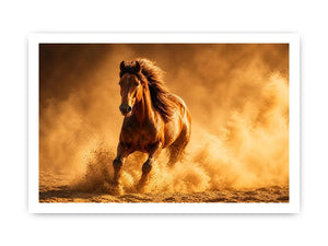 running horse desert dust golden light powerful animal Canvas Print canvas