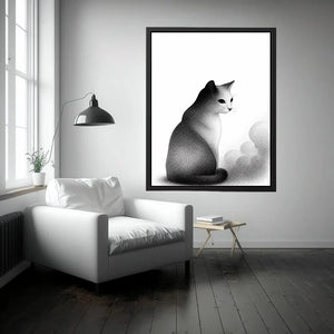 minimalist black white cat illustration modern line art animal Canvas Print