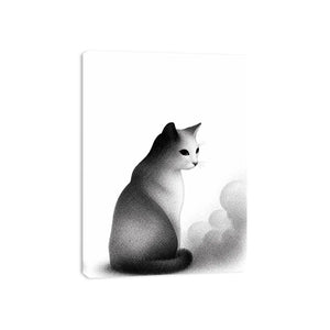 minimalist black white cat illustration modern line art animal Canvas Print