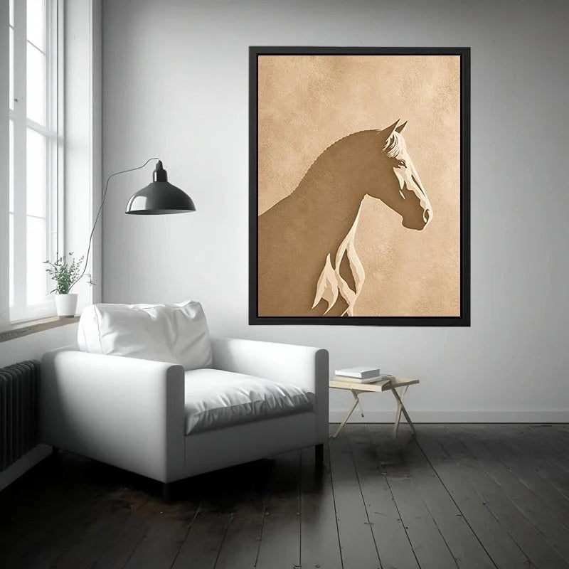 minimalist horse silhouette neutral beige Canvas Print modern animal canvas decor
