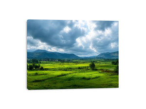 green valley landscape misty hills nature wall art calming countryside canvas