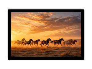 running horses herd desert sunset dust wildlife Canvas Print canvas decor
