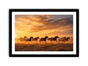 running horses herd desert sunset dust wildlife Canvas Print canvas decor