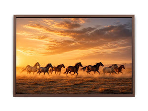 running horses herd desert sunset dust wildlife Canvas Print canvas decor