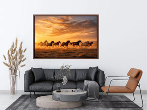 running horses herd desert sunset dust wildlife Canvas Print canvas decor