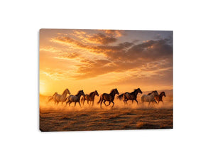 running horses herd desert sunset dust wildlife Canvas Print canvas decor