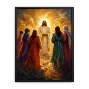 Light Among Believers Jesus surrounded by followers in radiant golden light Christian spiritual wall art canvas premium canva