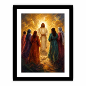 Light Among Believers Jesus surrounded by followers in radiant golden light Christian spiritual wall art canvas premium canva