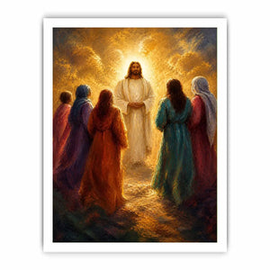 Light Among Believers Jesus surrounded by followers in radiant golden light Christian spiritual wall art canvas premium canva