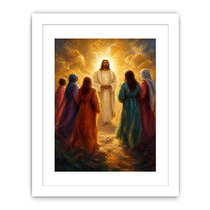 Light Among Believers Jesus surrounded by followers in radiant golden light Christian spiritual wall art canvas premium canva