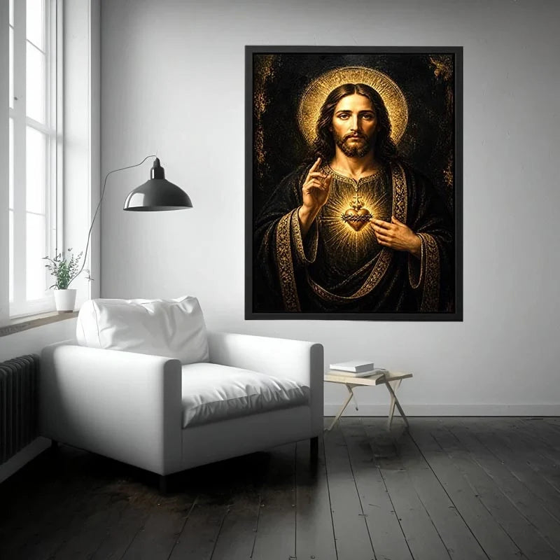Midnight Sacred Heart Sacred Heart Jesus black and gold wall art luxury renaissance religious canvas print premium canvas wal
