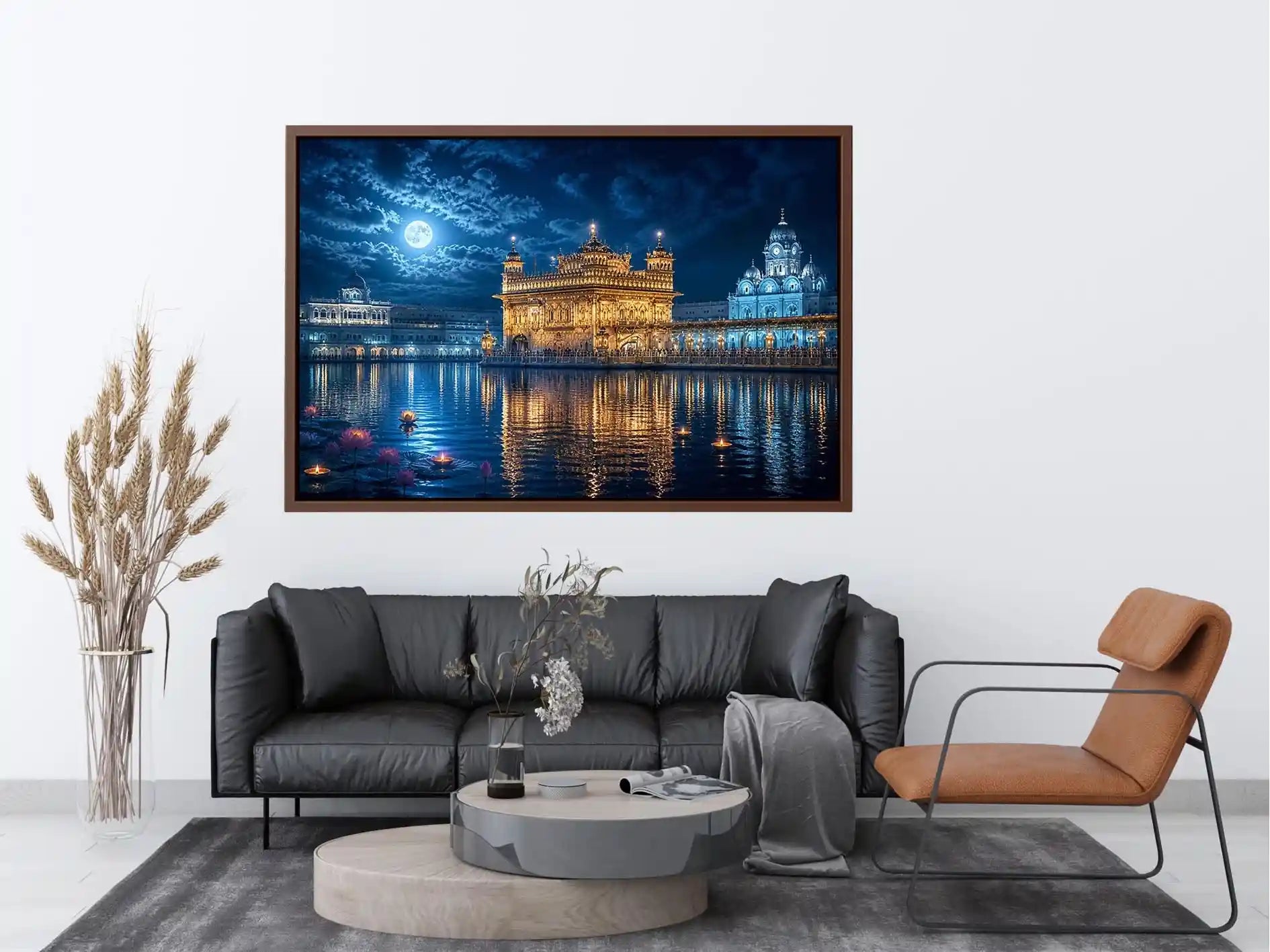Golden Temple Moonlight Serenity Golden Temple moonlight wall art with illuminated Harmandir Sahib reflection under full moon