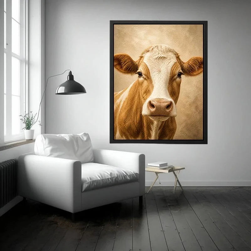 Rustic Meadow Cow Rustic cow wall art canvas print with neutral farmhouse animal painting for cozy country home decor premium