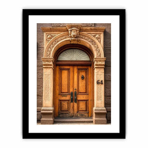 Vintage architectural doorway wall art with ornate carved arch, wooden doors and classic European building entrance canvas print
