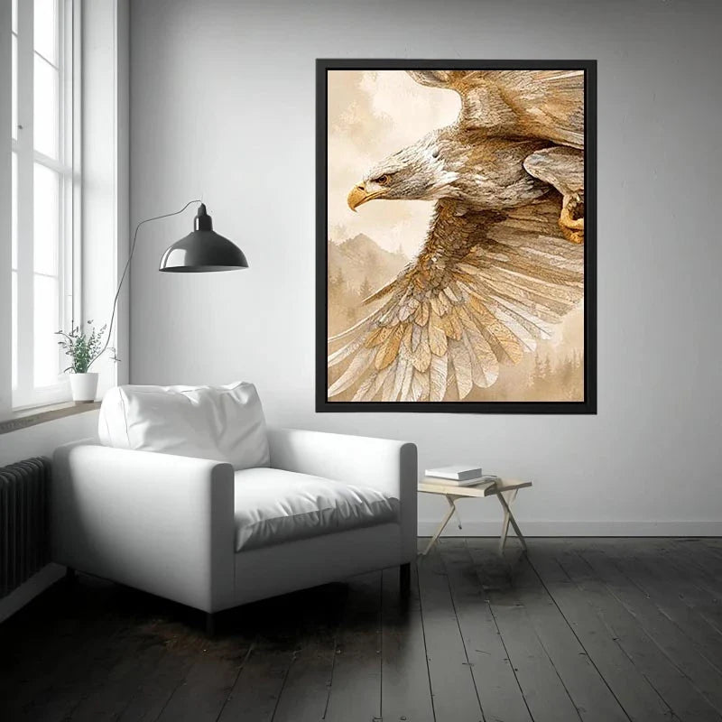 Majestic Golden Eagle Majestic eagle wall art with intricate feather detail, warm neutral tones, and elegant contemporary nat