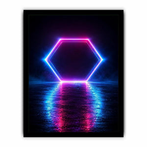 futuristic neon hexagon modern canvas art