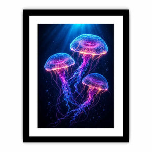 three glowing jellyfish modern canvas art