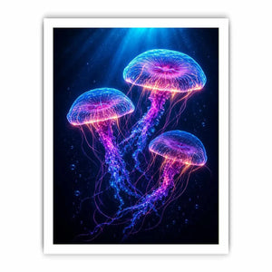 three glowing jellyfish modern canvas art