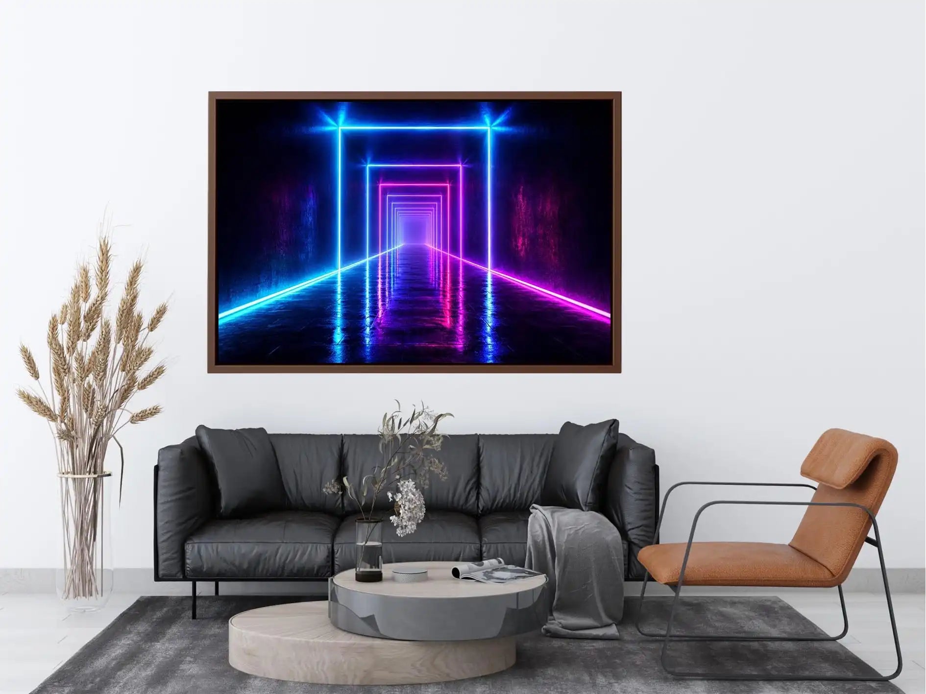 neon tunnel hallway modern canvas art
