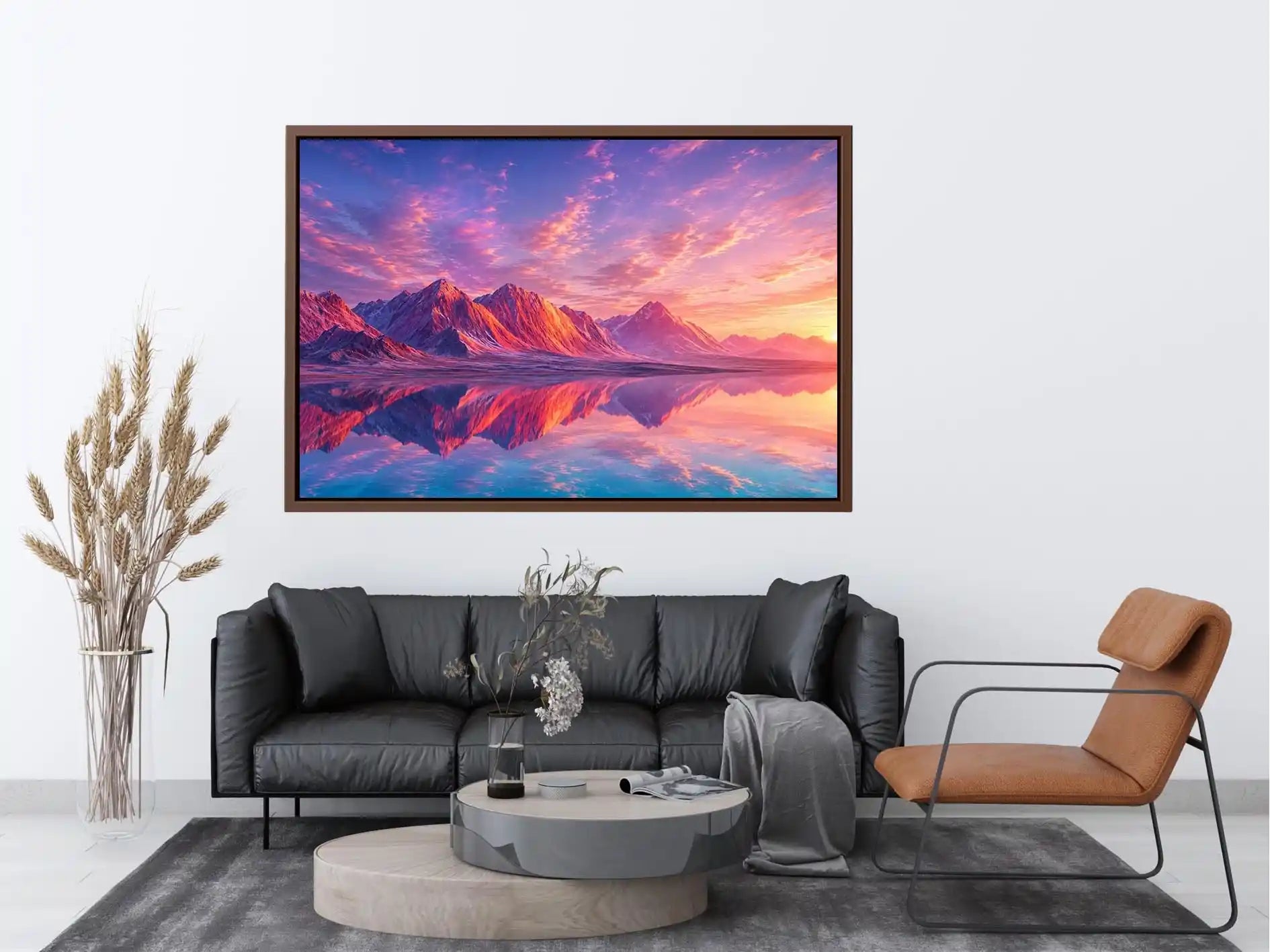 pastel mountain canvas minimalist living room