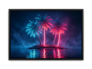 neon palm tree canvas art coastal modern decor
