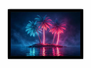neon palm tree canvas art coastal modern decor