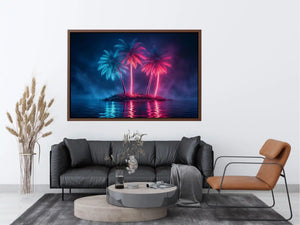 neon palm tree canvas art coastal modern decor