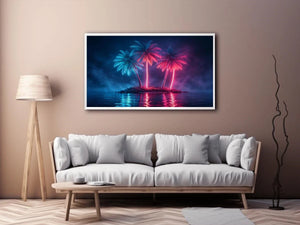neon palm tree canvas art coastal modern decor