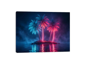 neon palm tree canvas art coastal modern decor