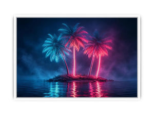 neon palm tree canvas art coastal modern decor