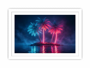 neon palm tree canvas art coastal modern decor