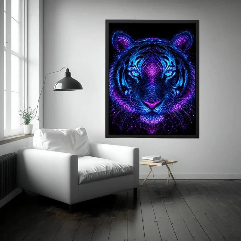 neon tiger canvas art modern gaming room decor
