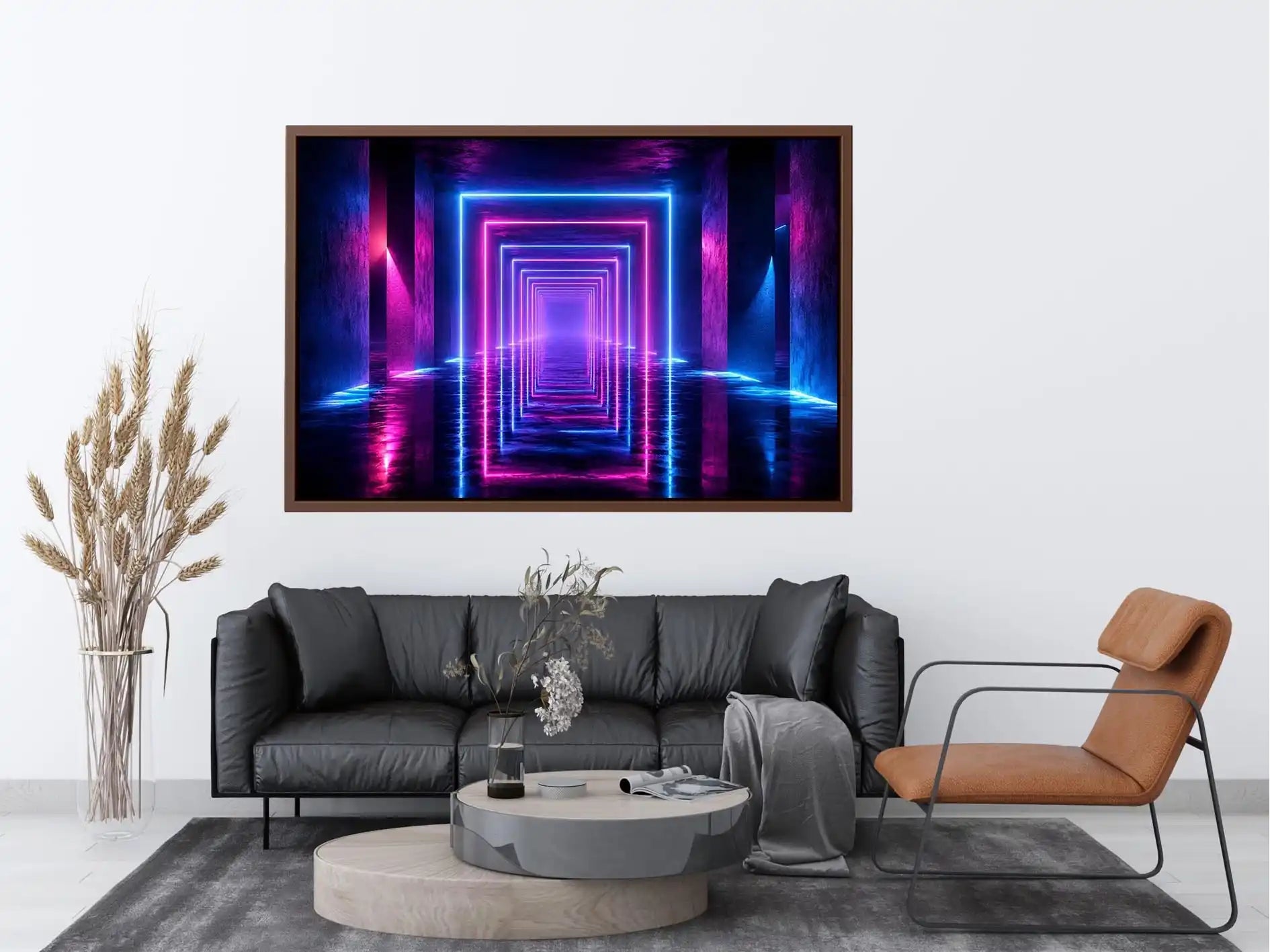 futuristic neon tunnel canvas art modern interiors