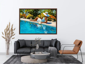 poolside woman luxury canvas art