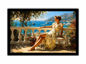 mediterranean woman coastal canvas print