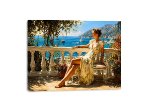 mediterranean woman coastal canvas print