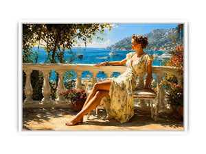 mediterranean woman coastal canvas print