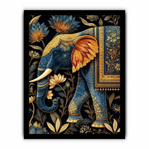 blue gold elephant canvas print decor