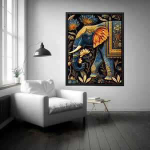 blue gold elephant canvas print decor