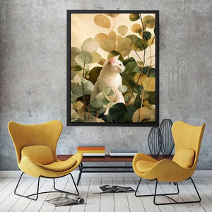 botanical cat bedroom canvas print