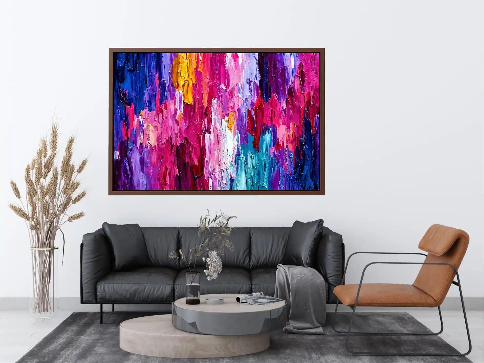 pink blue abstract impasto canvas