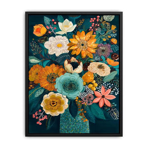 teal botanical flower bouquet modern floral wall art