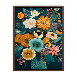 teal botanical flower bouquet modern floral wall art