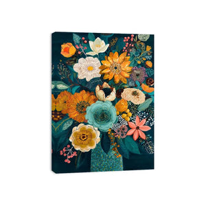 teal botanical flower bouquet modern floral wall art