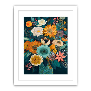 teal botanical flower bouquet modern floral wall art