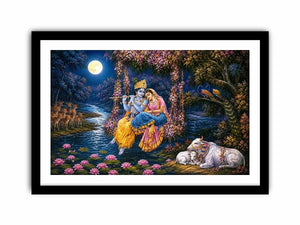 radha krishna moonlight vrindavan devotional art